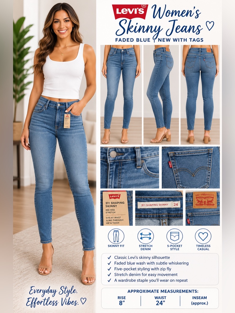 Levi's Women's Skinny Jeans in Faded Blue NEW W24